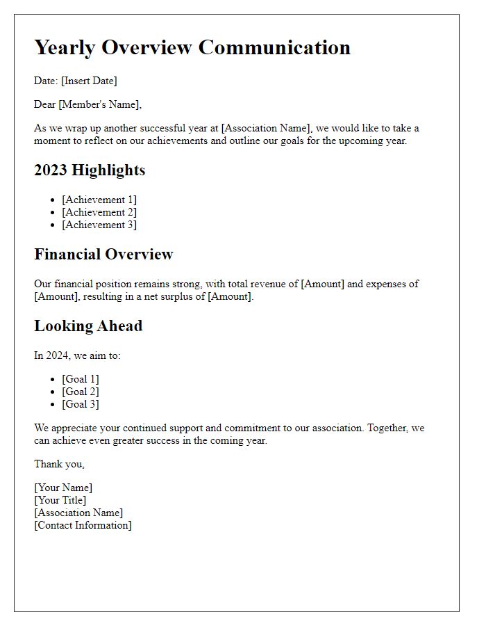 Letter template of association yearly overview communication