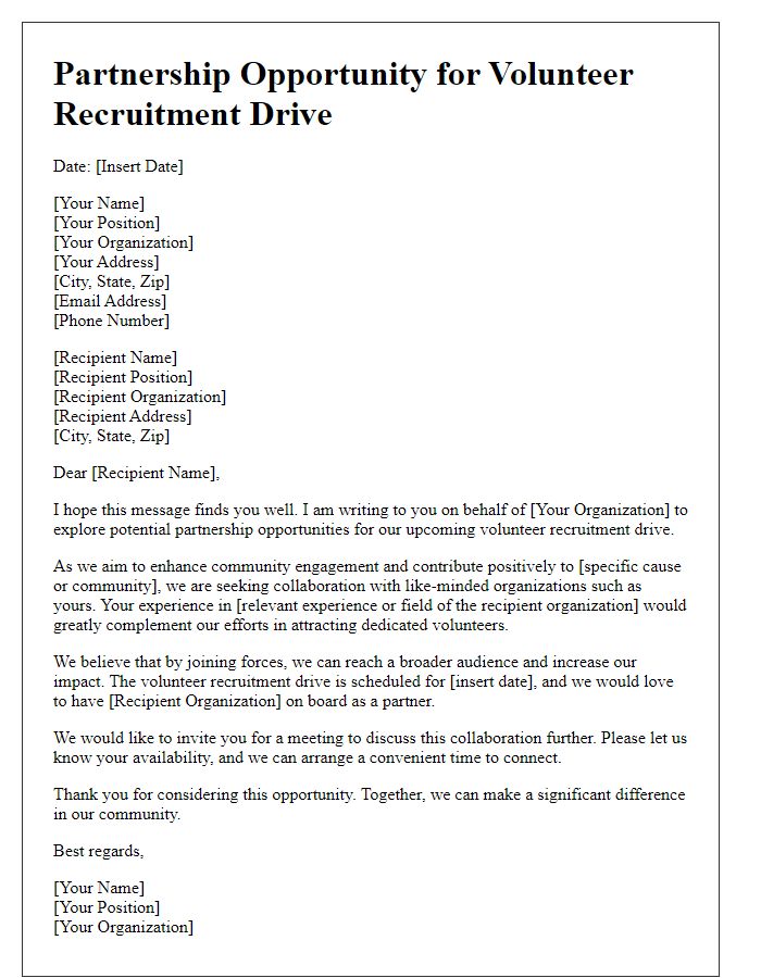 Letter template of partnership opportunity for association volunteer recruitment drive