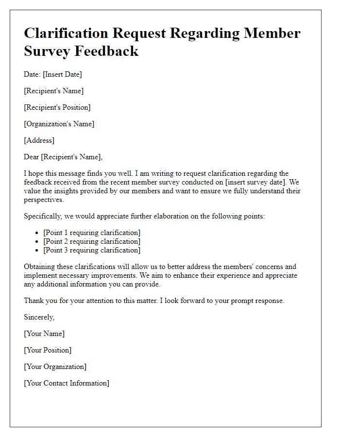 Letter template of clarification request regarding member survey feedback