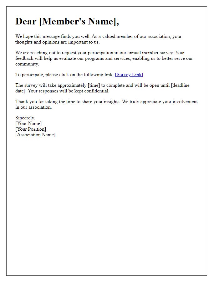 Letter template of feedback request for association member survey participation
