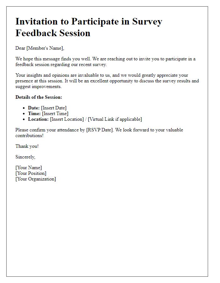 Letter template of invitation to members for survey feedback session