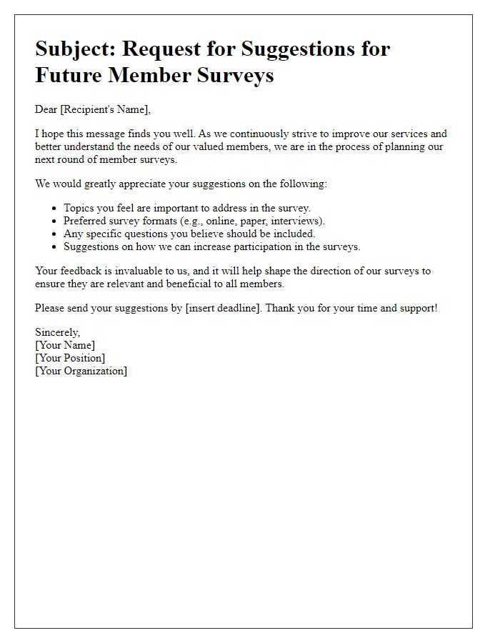 Letter template of suggestion request for future member surveys