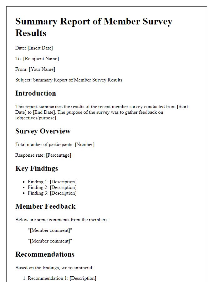 Letter template of summary report from member survey results