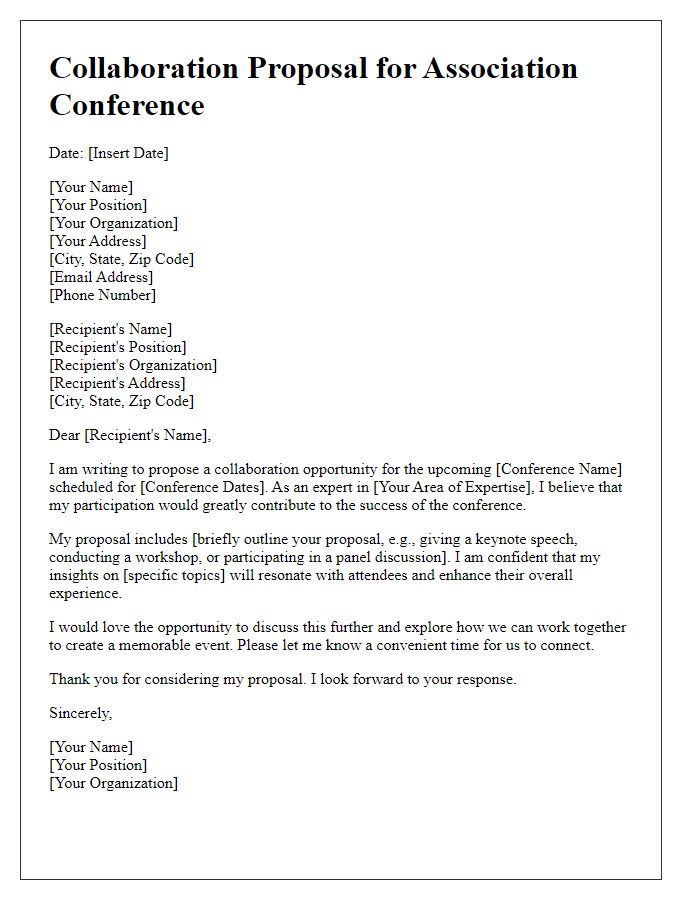 Letter template of collaboration proposal for association conference expert