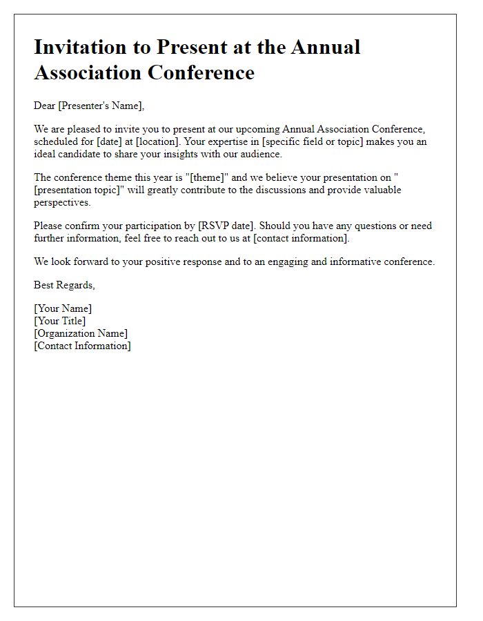 Letter template of engagement invitation for association conference presenter