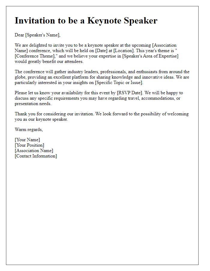 Letter template of keynote speaker invitation for association conference