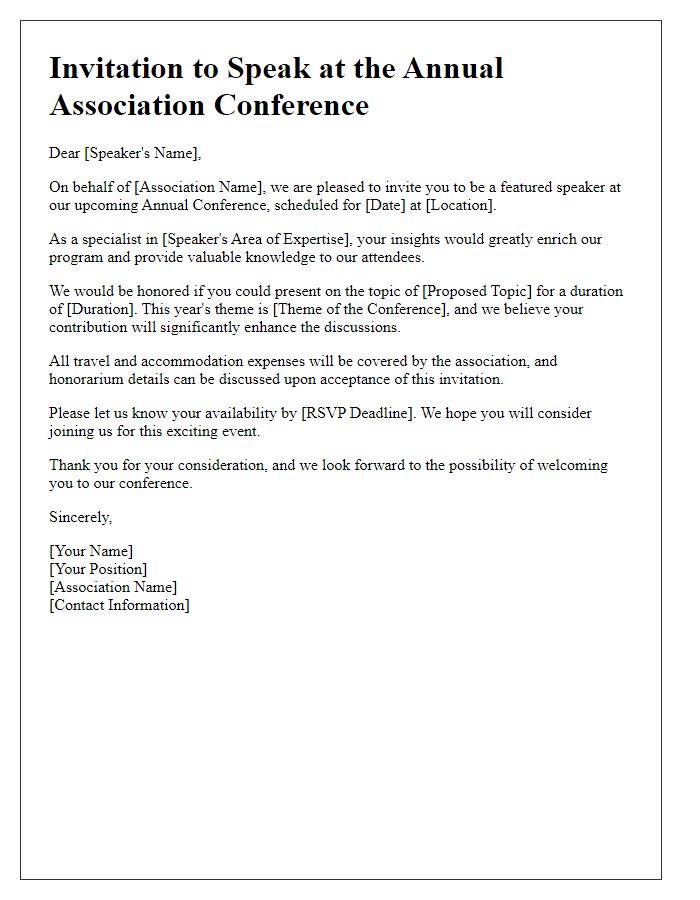 Letter template of specialist speaker invitation for association conference