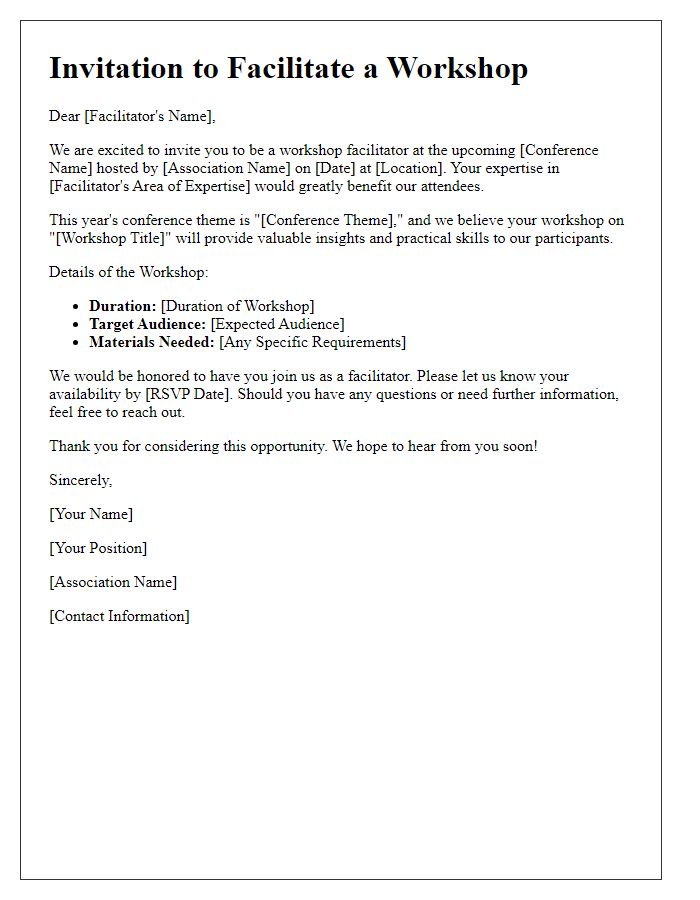 Letter template of workshop facilitator invitation for association conference