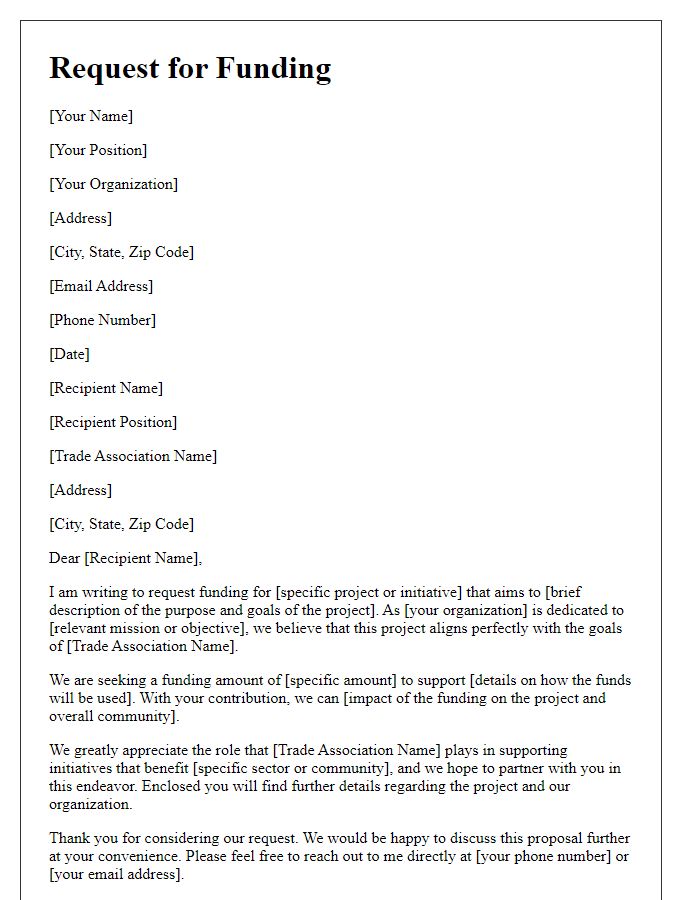 Letter template of request for funding from trade associations.