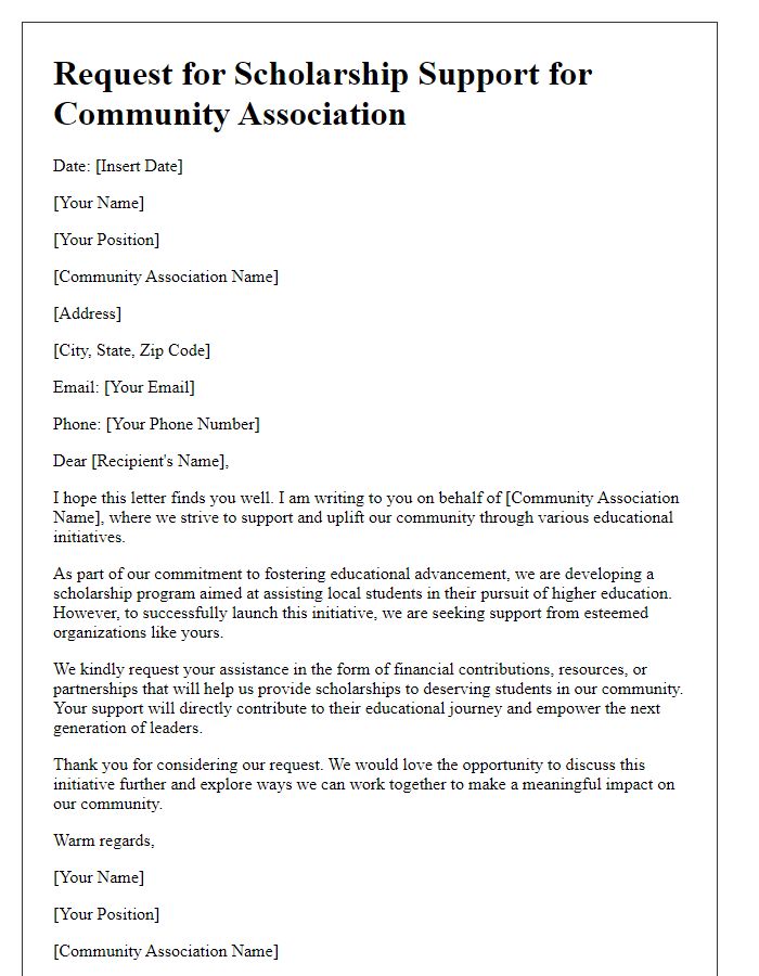 Letter template of scholarship support request for community associations.