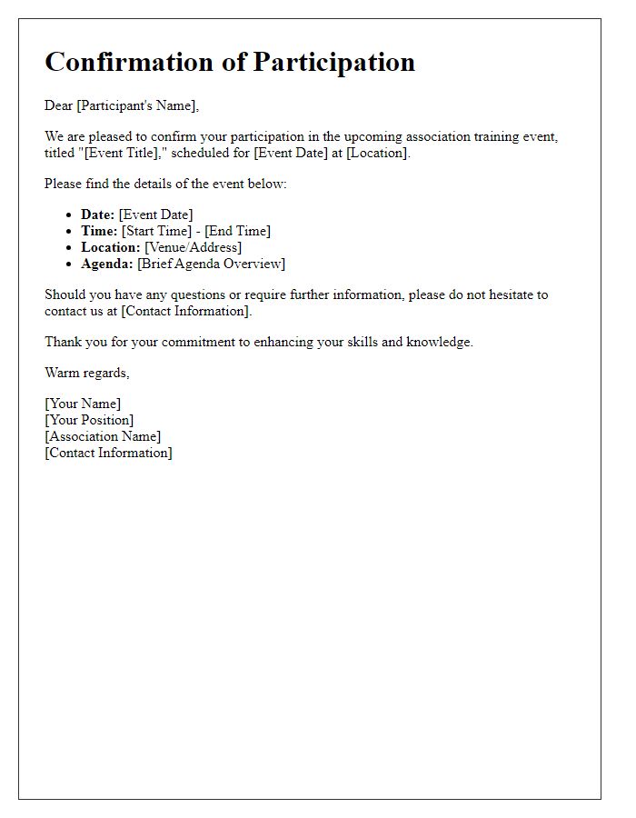 Letter template of association training event participation confirmation