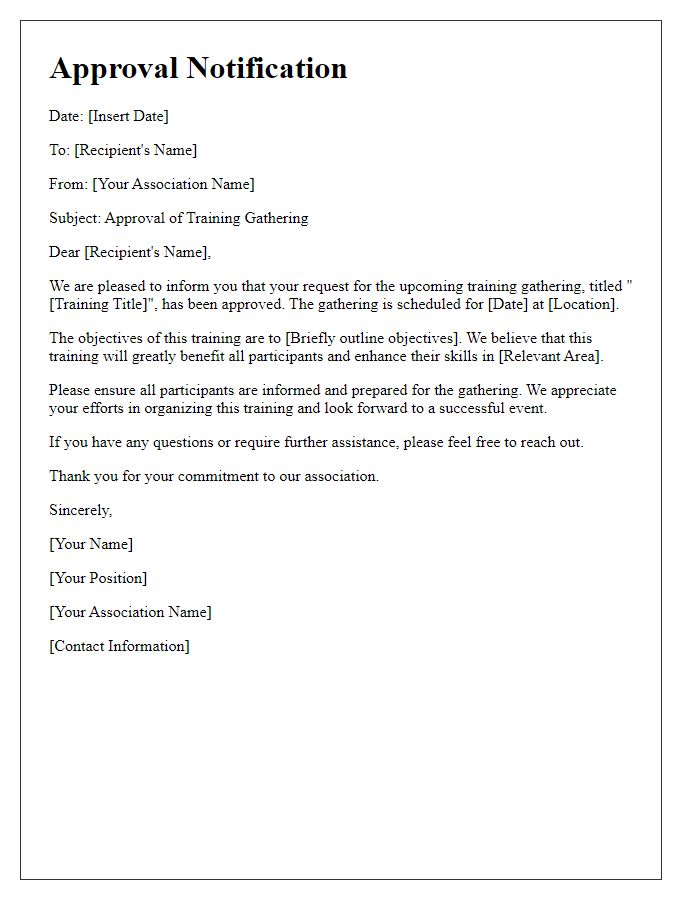 Letter template of association training gathering approval notification