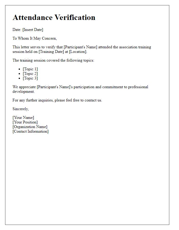 Letter template of association training session attendance verification