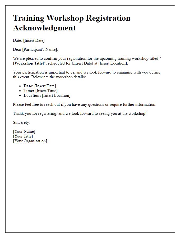 Letter template of association training workshop registration acknowledgment