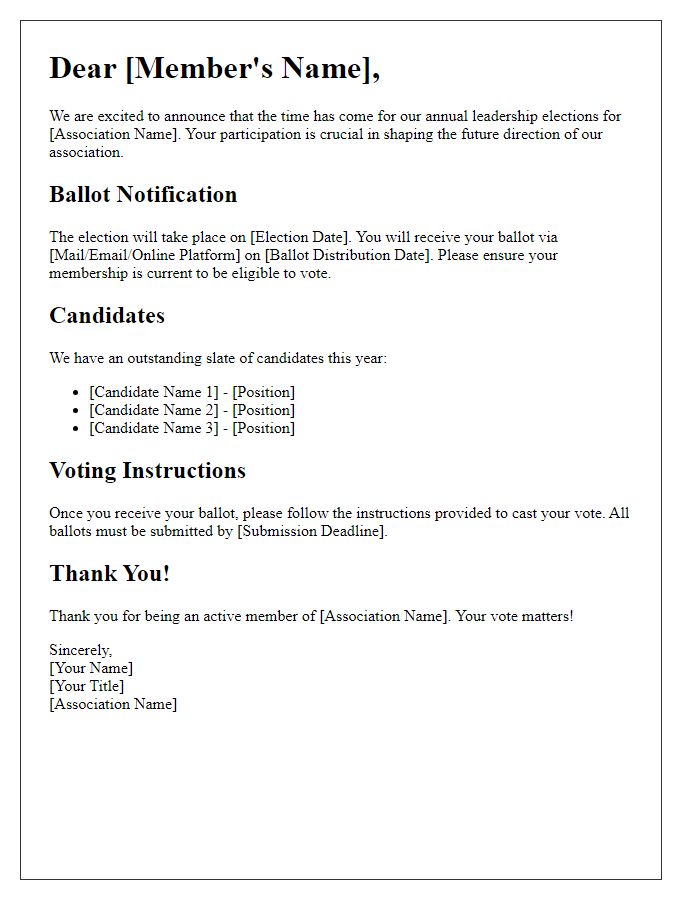 Letter template of association leadership ballot notification