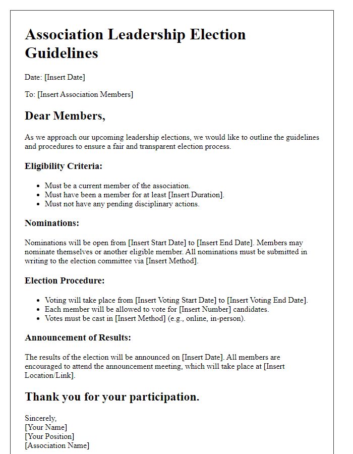 Letter template of association leadership election guidelines