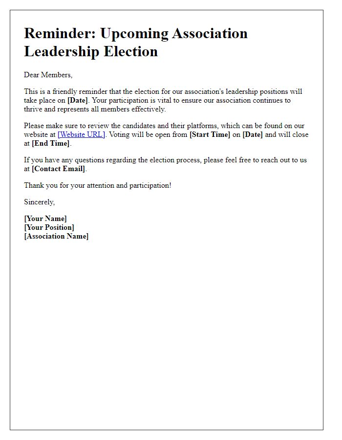 Letter template of association leadership election reminder