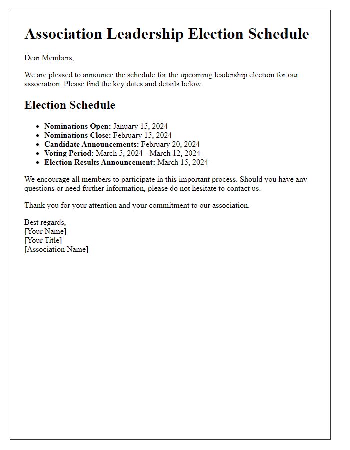 Letter template of association leadership election schedule