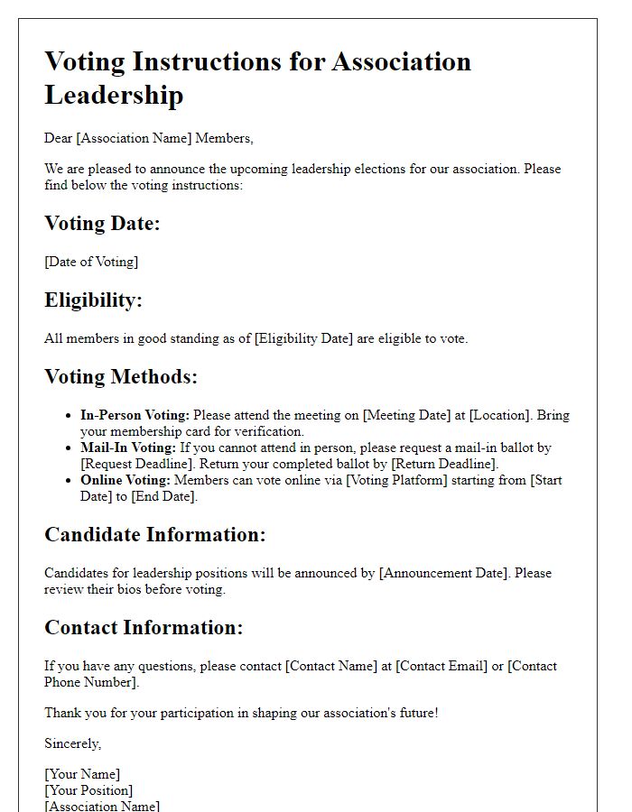 Letter template of association leadership voting instructions