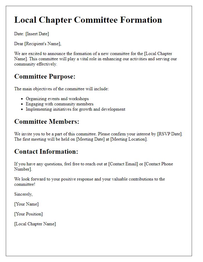 Letter template of member committee formation for local chapter