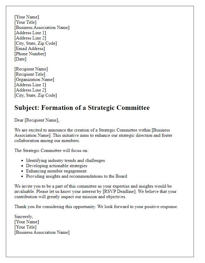 Letter template of strategic committee creation for business association