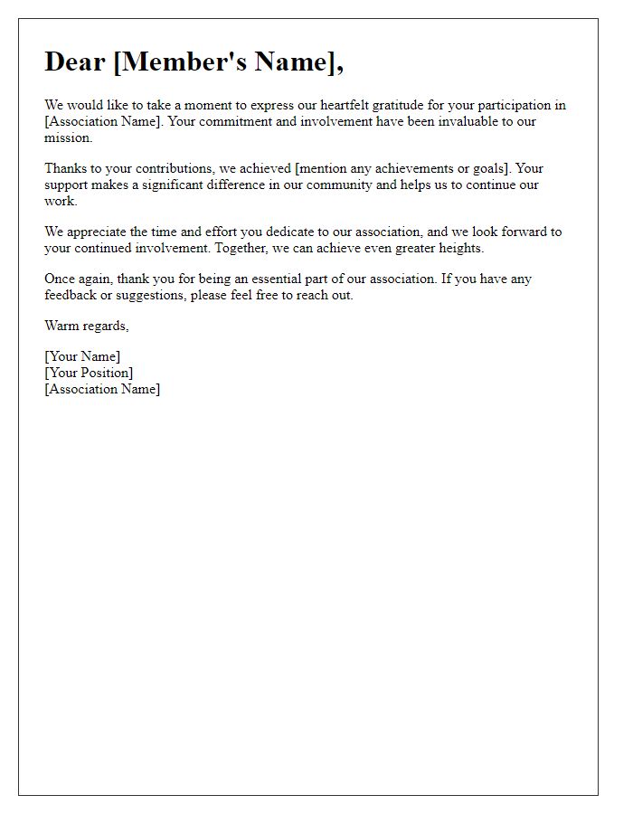 Letter template of gratitude for participating members of the association