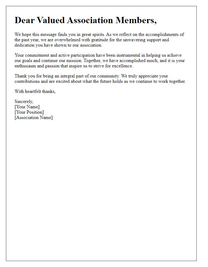 Letter template of heartfelt thanks to our valued association members