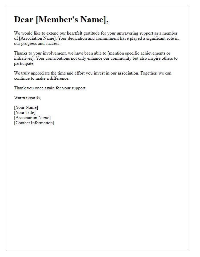 Letter template of thanks for support from association members