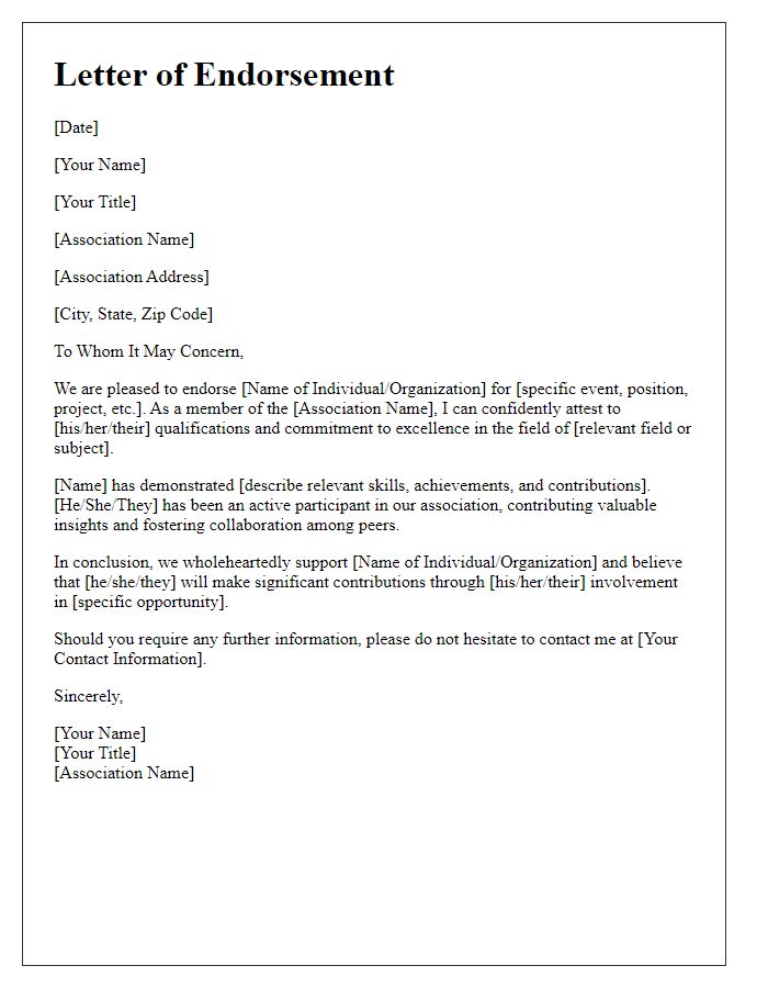 Letter template of academic association endorsement.