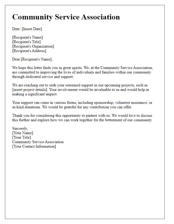 Letter template of community service association support.