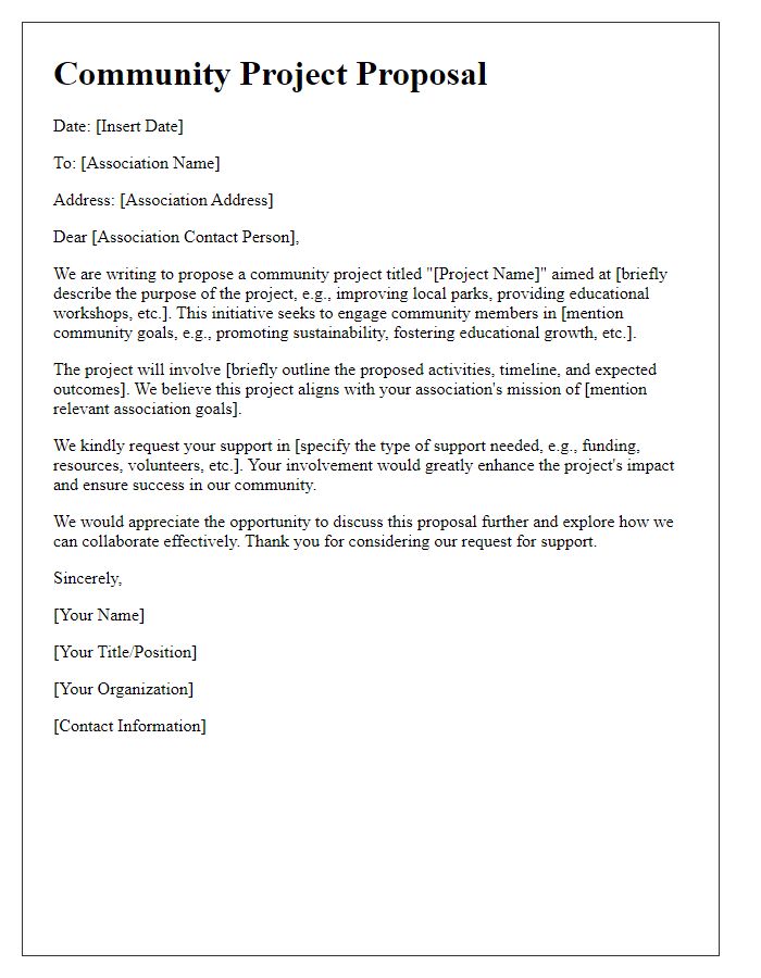 Letter template of community project proposal for association support