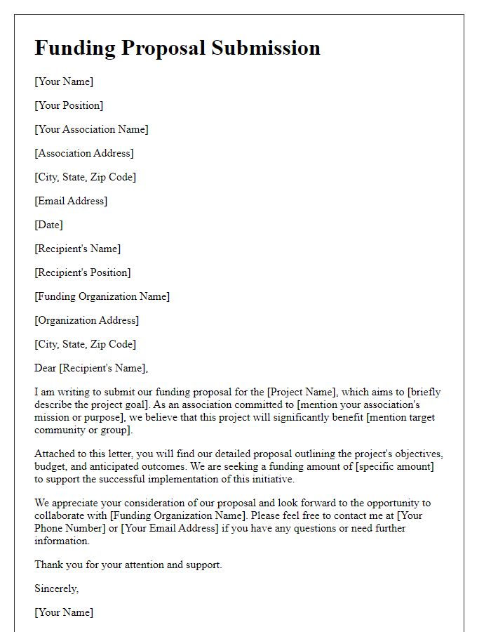 Letter template of funding proposal submission for association project