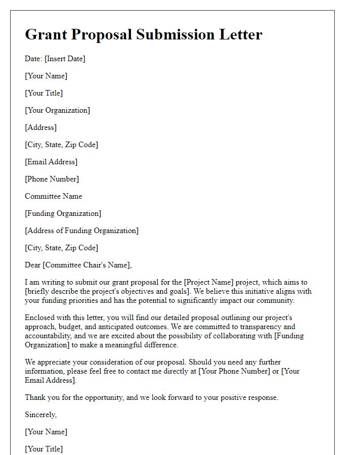 Letter template of grant proposal submission for association project funding