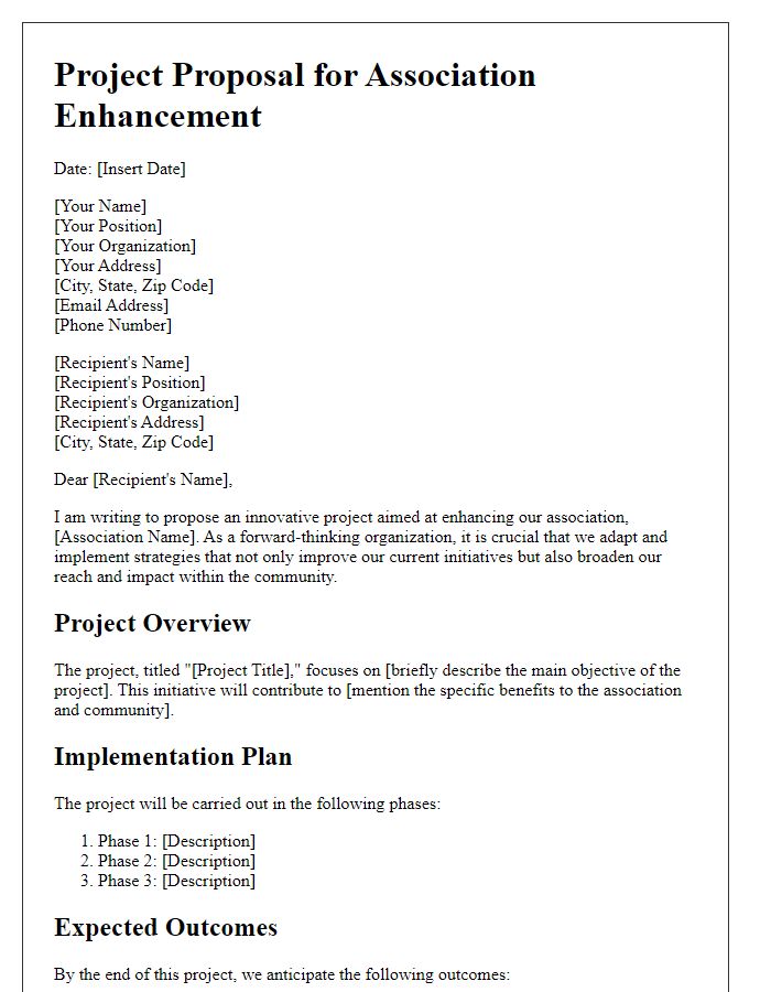 Letter template of innovative project proposal for association enhancement