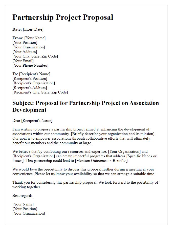 Letter template of partnership project proposal for association development