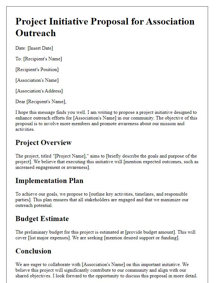 Letter template of project initiative proposal for association outreach