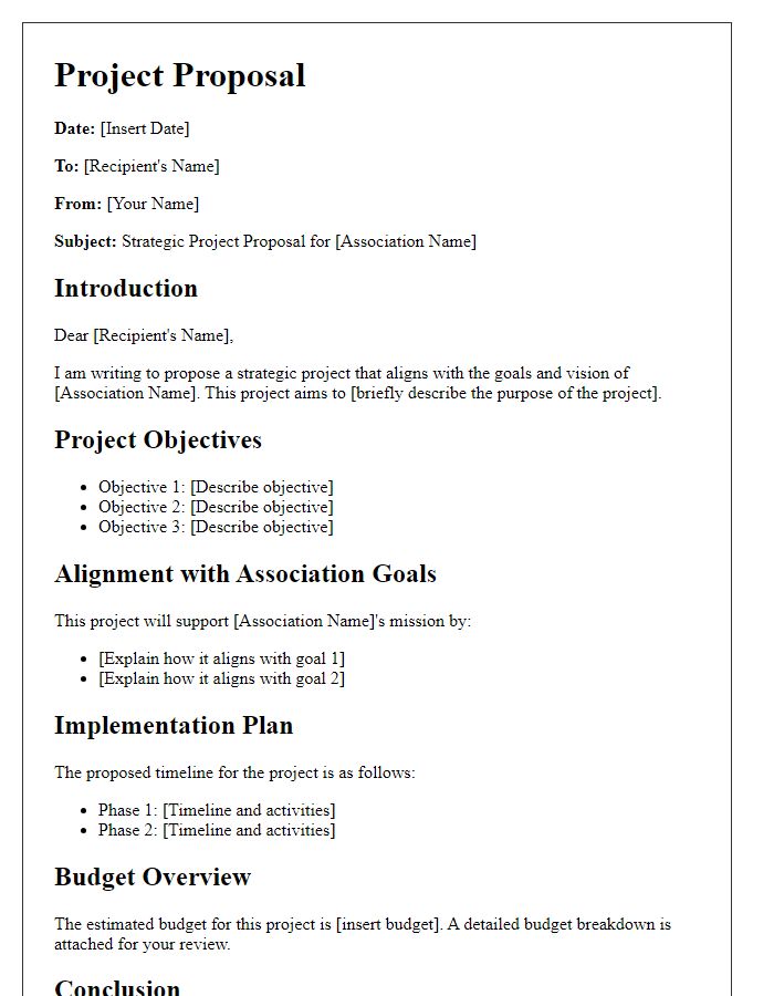 Letter template of strategic project proposal for association goals