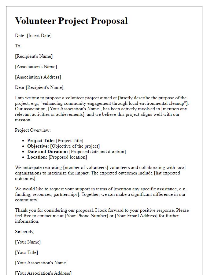 Letter template of volunteer project proposal for association activities