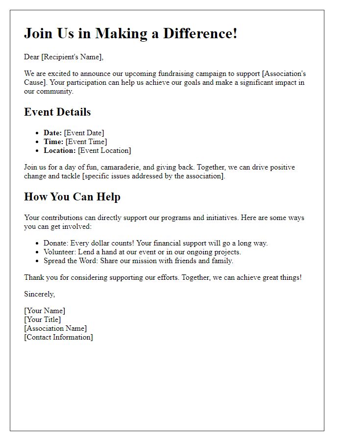 Letter template of association fundraising campaign introductory flyer