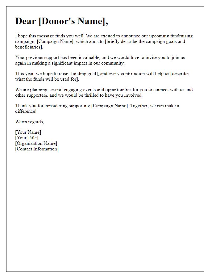 Letter template of fundraising campaign introduction for donor engagement