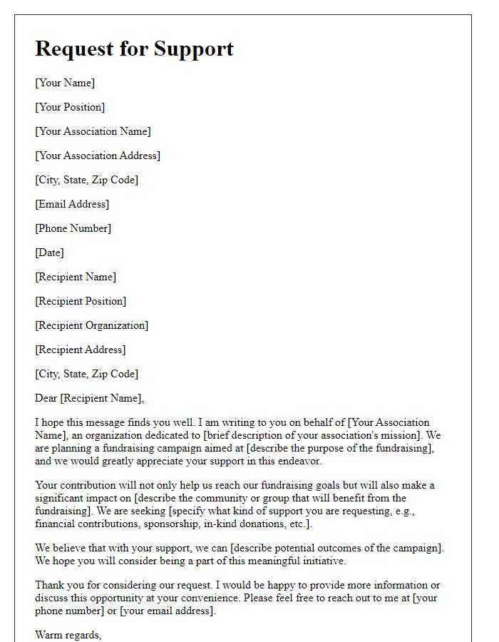 Letter template of initial request for support in association fundraising effort