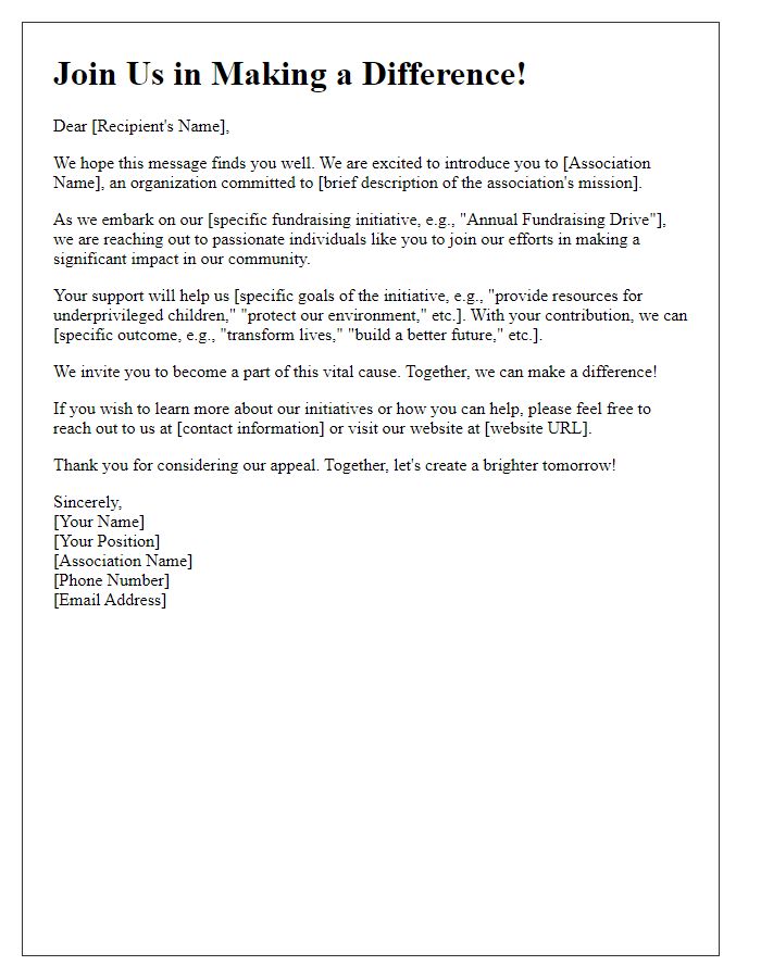 Letter template of introductory appeal for association fundraising initiative