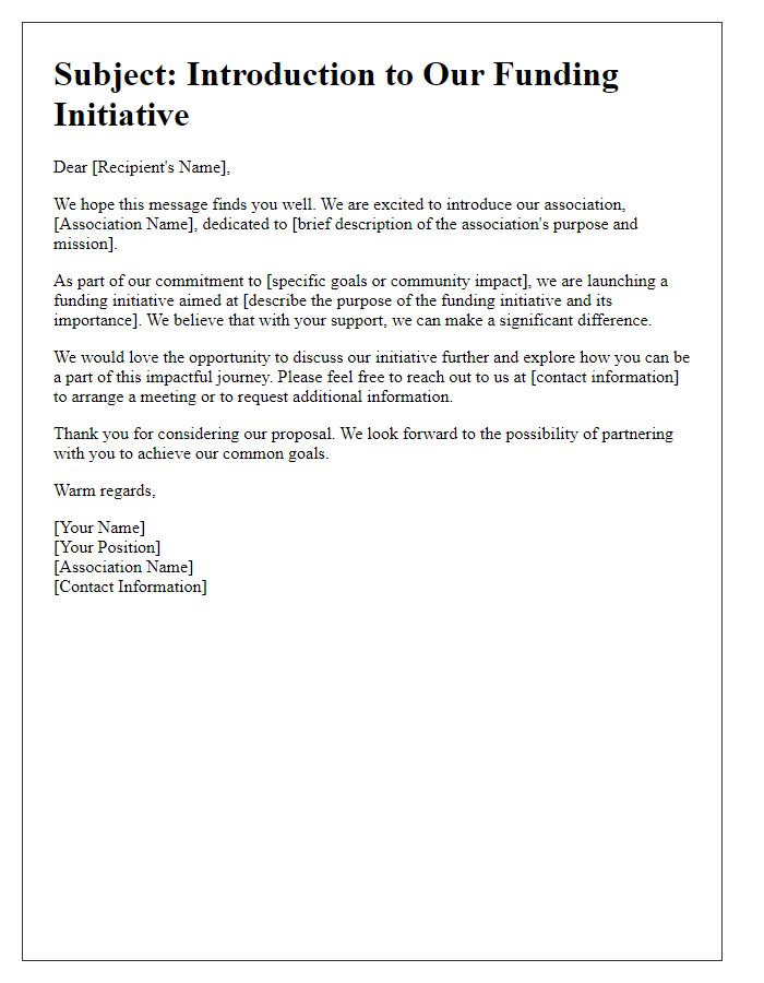 Letter template of introductory communication for association funding initiative