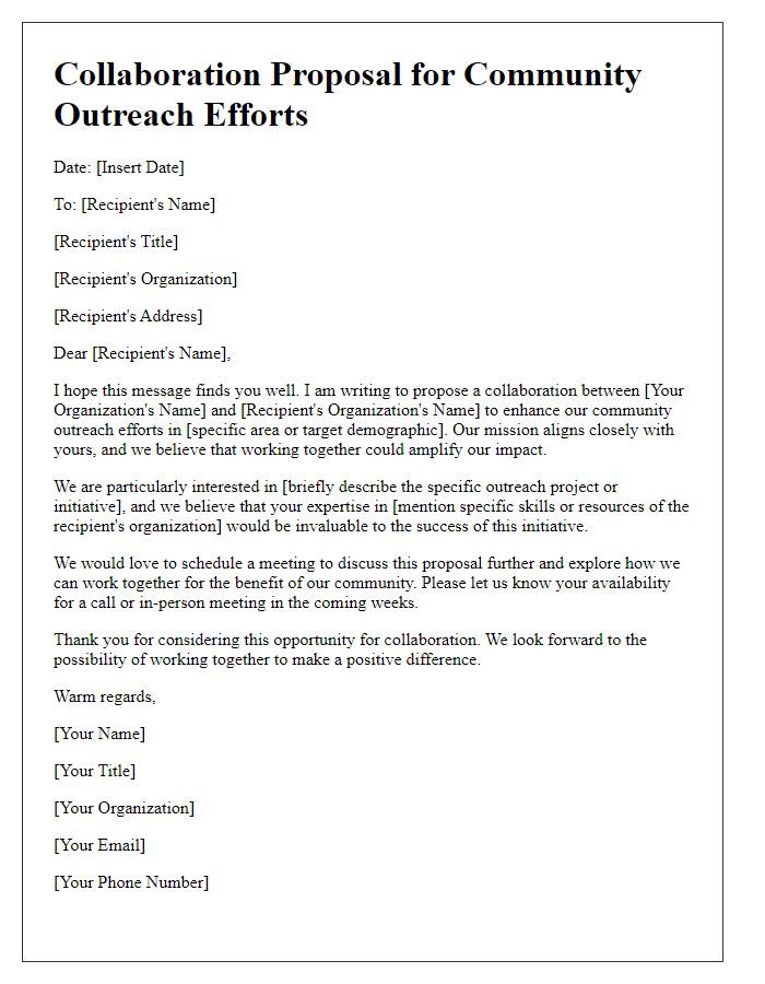 Letter template of collaboration proposal for community outreach efforts