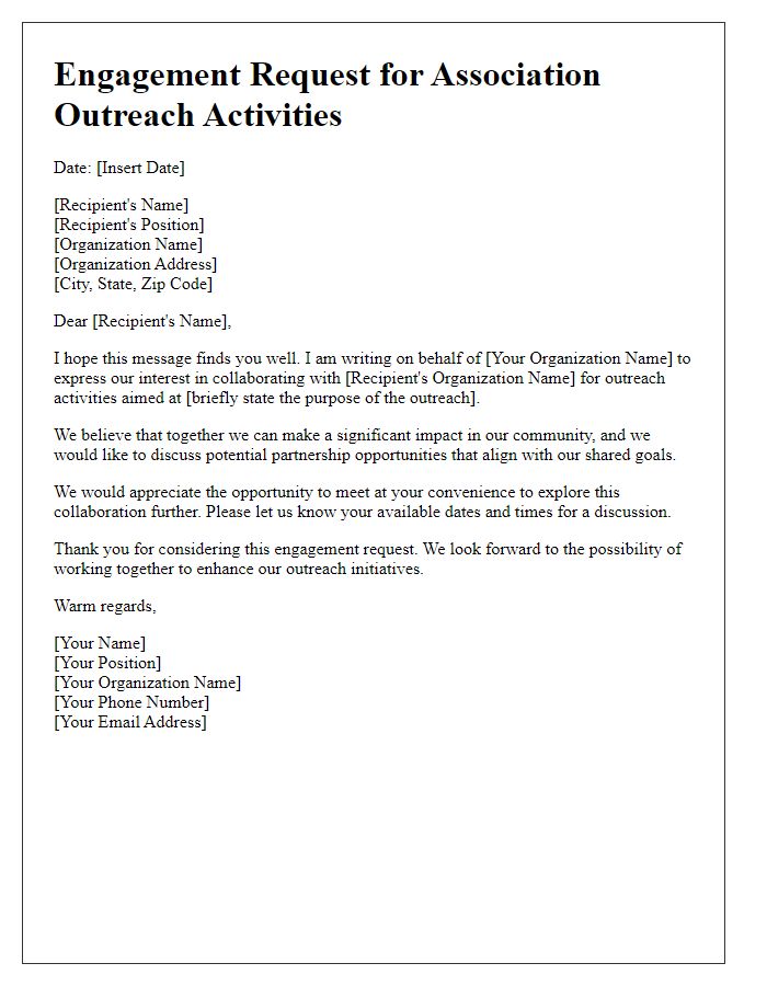 Letter template of engagement request for association outreach activities