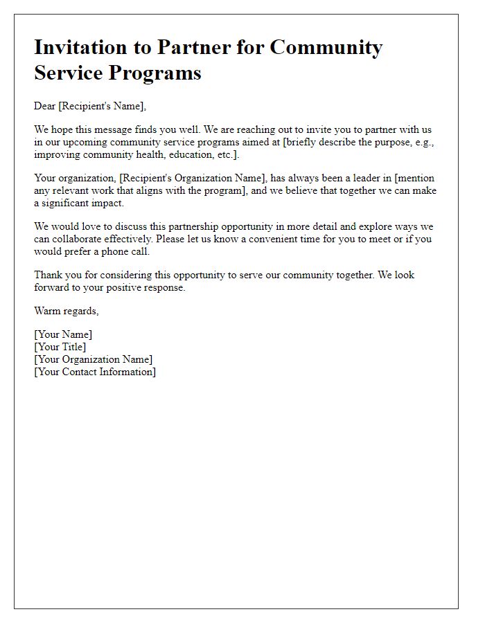 Letter template of partnership invitation for community service programs