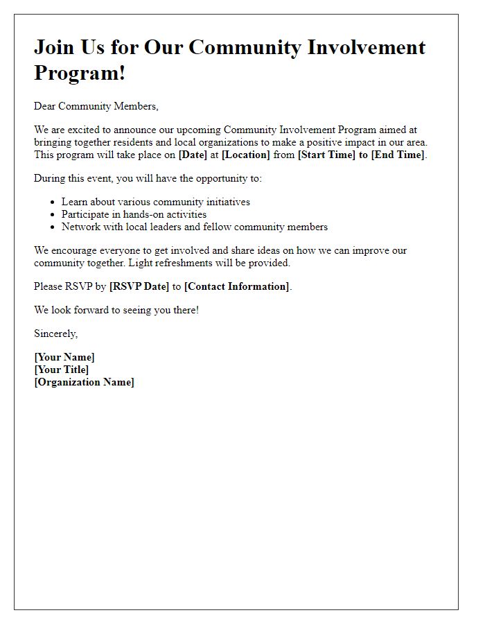 Letter template of program announcement for community involvement