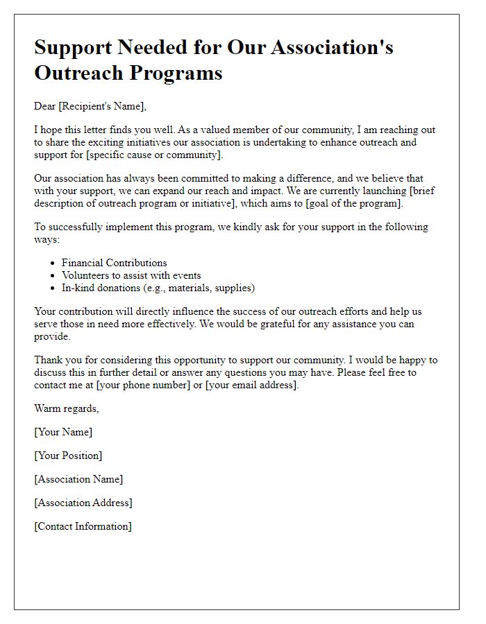 Letter template of support solicitation for association-driven outreach