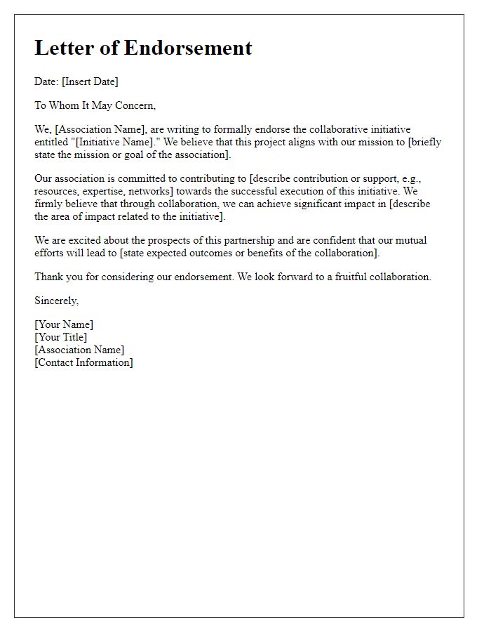 Letter template of association endorsement for collaborative initiatives