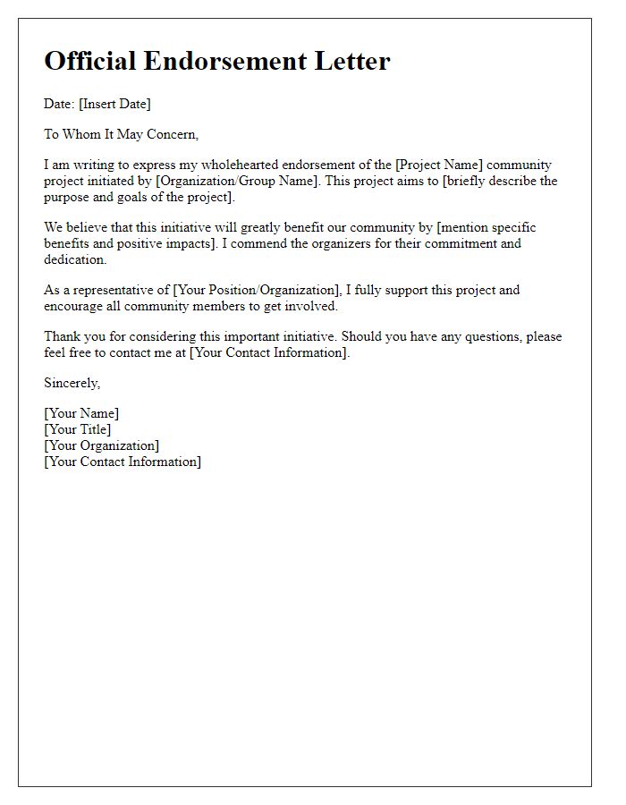 Letter template of official endorsement for a community project